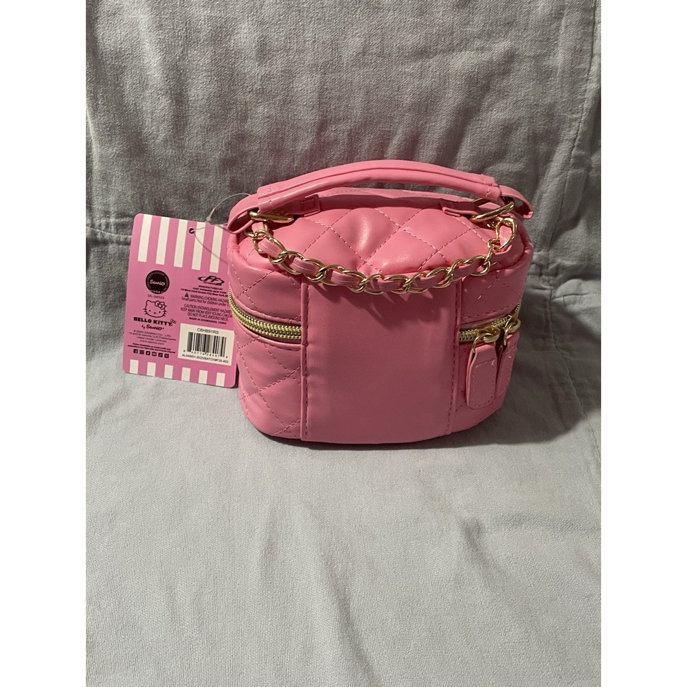 NEW Sanrio Hello Kitty Pink Makeup Box Quilt-Like Mini Purse w/ Chain & Lip Set - Picture 4 of 9